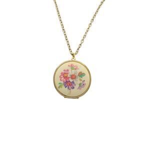 Vintage Floral Locket Necklace Round Gold Tone Photo Locket 24"